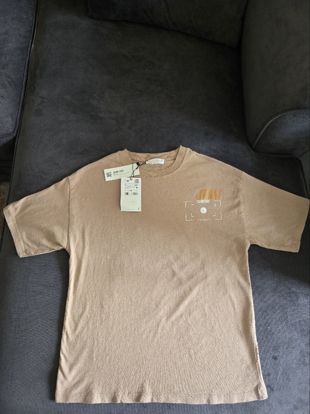 Zara Boys Short  Graphic Sleeve Crewneck Shirt - Tan Size 10 NWT